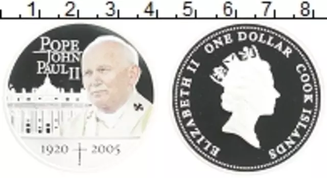 Монета доллар Островов Кука 2005 года Серебро Иоанн Павел II
