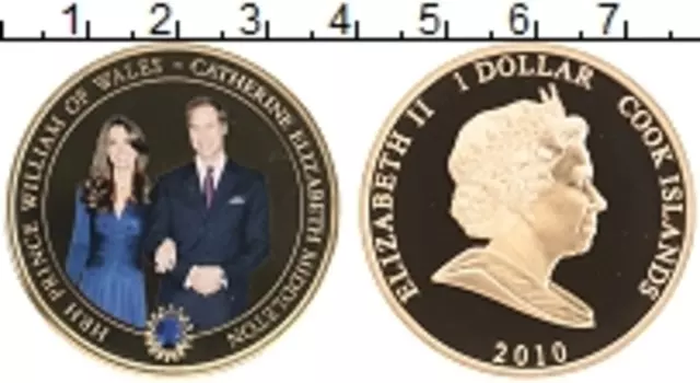 Монета доллар Островов Кука 2010 года Медно-никель Свадьба принца Уильяма и мисс Кейт Миддлтон