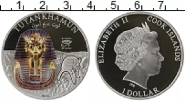 Монета доллар Островов Кука 2012 года Посеребрение Тутанхамон