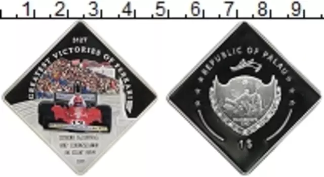 Монета доллар Палау 2011 года Посеребрение Формула-1 цветная печать