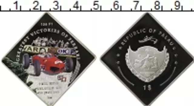 Монета доллар Палау 2011 года Посеребрение Величайшие победы Феррари