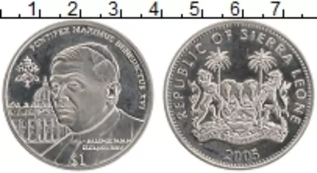Монета доллар Сьерры-Леоне 2005 года Медно-никель Бенедикт XVI