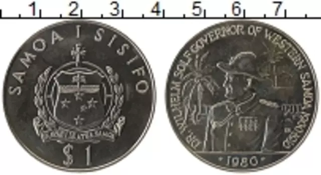 Монета доллар Самоа 1980 года Медно-никель Доктор Вильгельм Солф-губернатор Западного Самоа в 1900-1910 гг