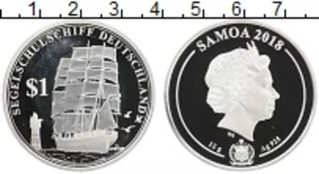 Монета доллар Самоа 2018 года Серебро Парусник
