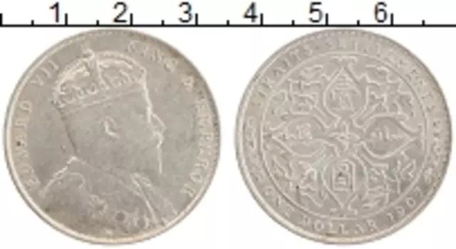 Монета доллар Стрейтс-Сеттльмента 1907 года Серебро Эдуард VII