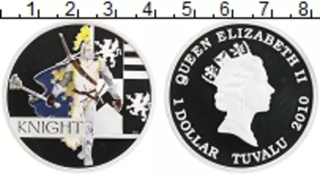 Монета доллар Тувалу 2010 года Серебро Елизавета II, рыцарь
