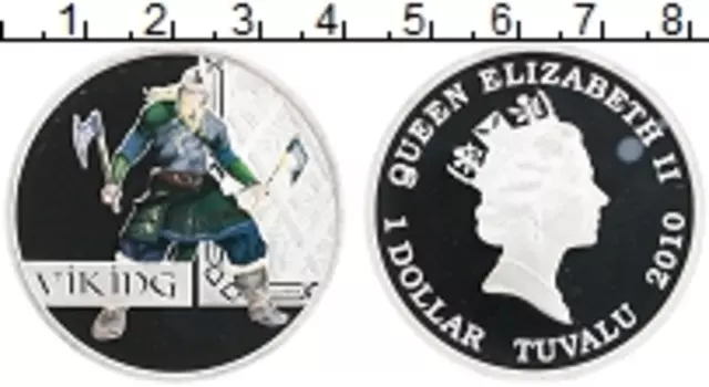 Монета доллар Тувалу 2010 года Серебро Елизавета II, викинг