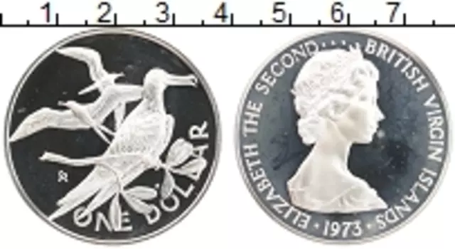 Монета доллар Виргинских островов 1973 года Серебро Елизавета II