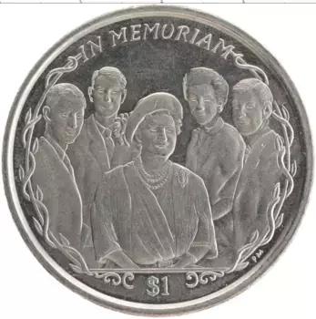 Монета доллар Виргинских островов 2002 года Медно-никель Смерть Королевы-матери