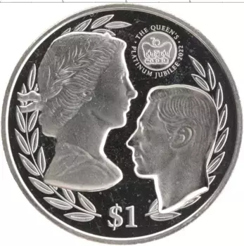 Монета доллар Виргинских островов 2022 года Медно-никель 70 лет правления королевы Елизаветы II