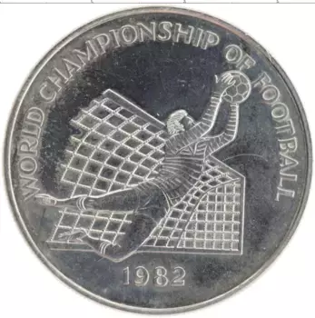 Монета доллар Ямайки 1982 года Медно-никель Чемпионат мира по футболу 82