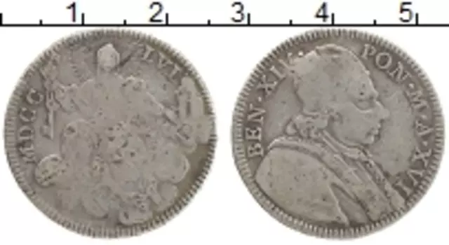 Монета джулио Ватикана 1756 года Серебро Бенедикт XIV