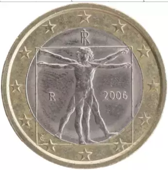 Монета евро Италии 2006 года Биметалл Витрувианский человек Леонардо да Винчи