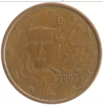 Монета евроцент Франции 2007 года Медь