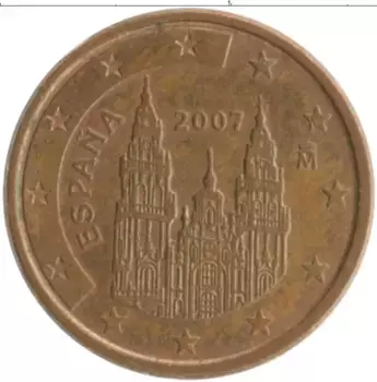 Монета евроцент Испании 2007 года Бронза Кафедральный собор Святого Иакова
