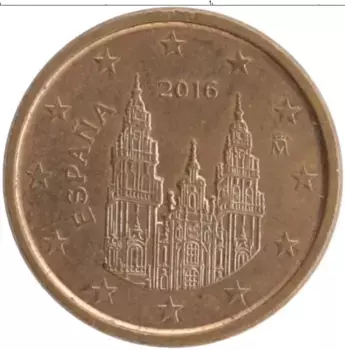 Монета евроцент Испании 2016 года Бронза Кафедральный собор Святого Иакова