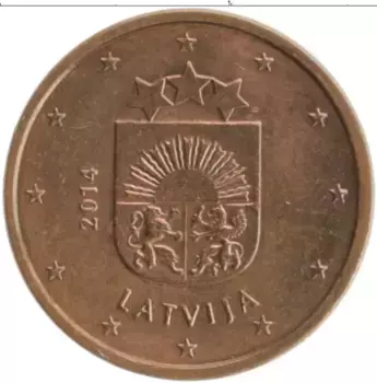 Монета евроцент Латвии 2014 года Бронза