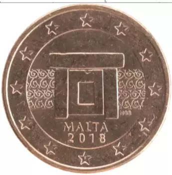 Монета евроцент Мальты 2018 года Медь Фрагмент храмового комлекса Мнайдра