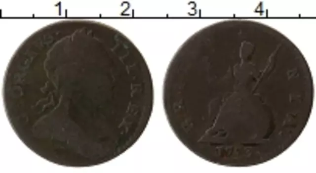 Монета фартинг Англии 1773 года Медь Георг III