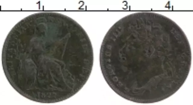 Монета фартинг Англии 1822 года Медь Георг IV