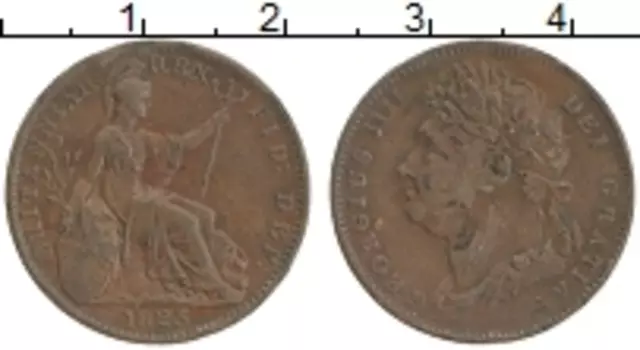 Монета фартинг Англии 1823 года Медь Георг IV