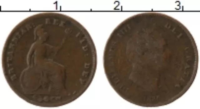 Монета фартинг Англии 1835 года Медь Георг IV