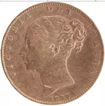Монета фартинг Англии 1839 года Медь Виктория