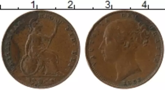 Монета фартинг Англии 1853 года Медь Виктория