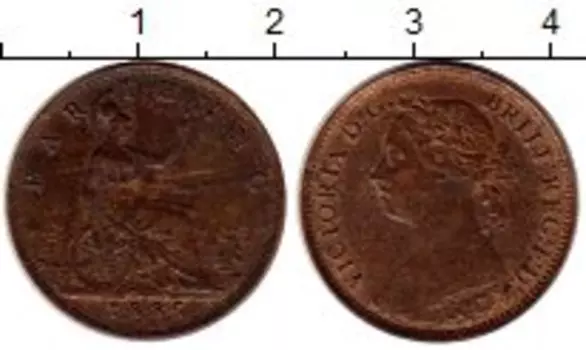 Монета фартинг Англии 1885 года Бронза Виктория