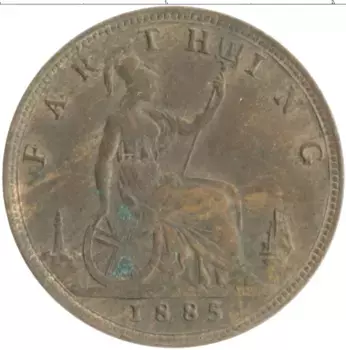Монета фартинг Англии 1885 года Бронза Виктория