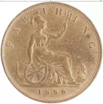 Монета фартинг Англии 1886 года Бронза Виктория
