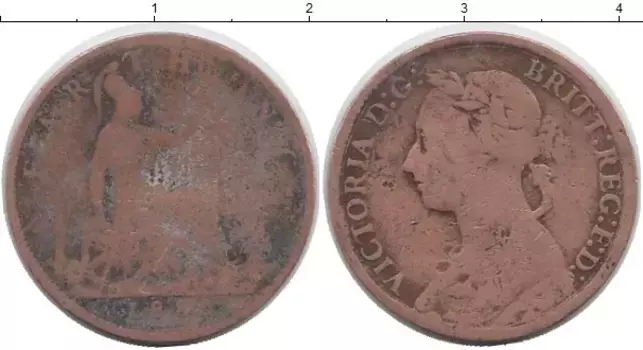 Монета фартинг Англии 1886 года Медь Виктория