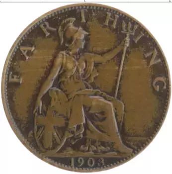 Монета фартинг Англии 1903 года Бронза Эдуард VII