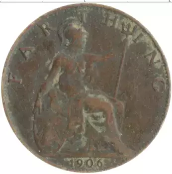 Монета фартинг Англии 1906 года Бронза Эдуард VII