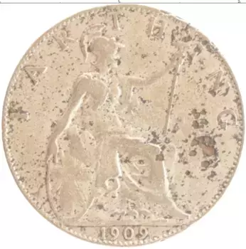 Монета фартинг Англии 1909 года Бронза Эдуард VII