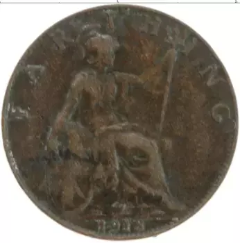 Монета фартинг Англии 1918 года Бронза Георг V