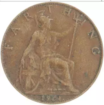 Монета фартинг Англии 1921 года Бронза Георг V