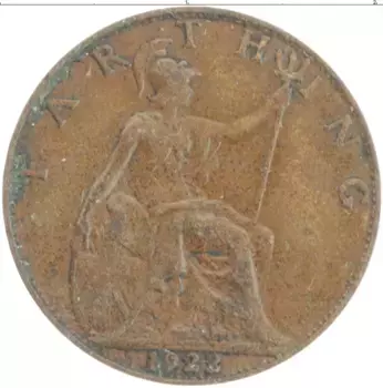 Монета фартинг Англии 1922 года Бронза Георг V