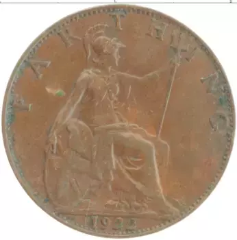 Монета фартинг Англии 1922 года Бронза Георг V