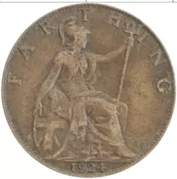 Монета фартинг Англии 1924 года Бронза Георг V