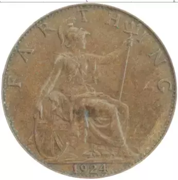 Монета фартинг Англии 1924 года Бронза Георг V