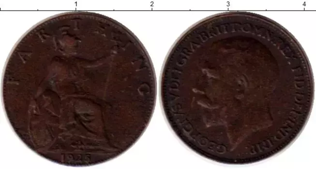 Монета фартинг Англии 1925 года Бронза Георг V