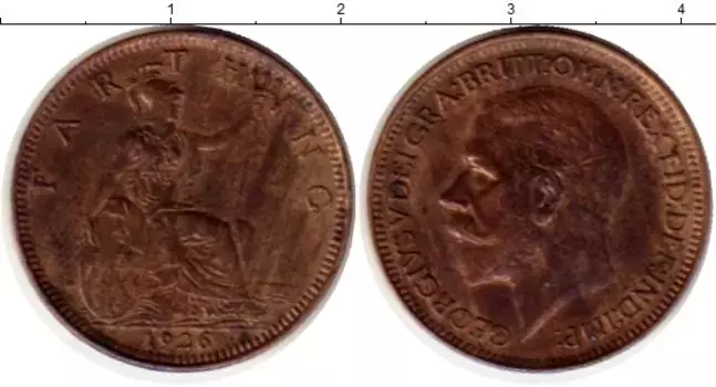 Монета фартинг Англии 1926 года Бронза Георг V
