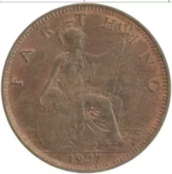 Монета фартинг Англии 1927 года Бронза Георг V