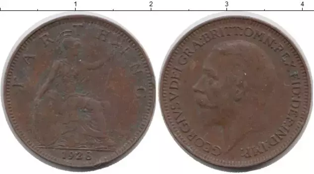 Монета фартинг Англии 1928 года Бронза Георг V