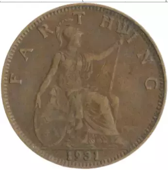Монета фартинг Англии 1931 года Бронза Георг V