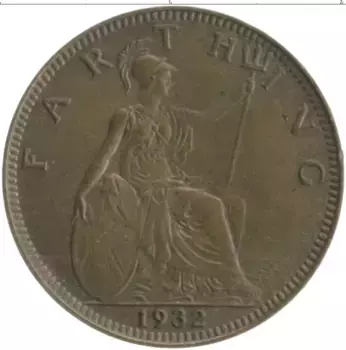 Монета фартинг Англии 1932 года Бронза Георг V