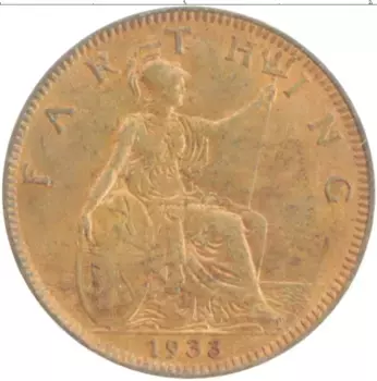 Монета фартинг Англии 1933 года Бронза Георг V