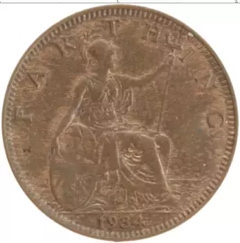 Монета фартинг Англии 1934 года Бронза Георг V