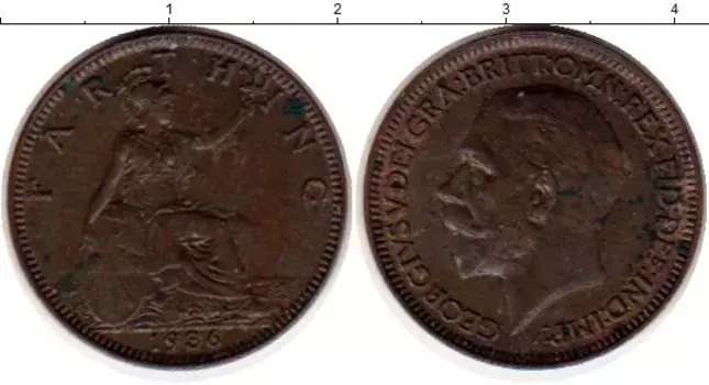 Монета фартинг Англии 1936 года Бронза Георг V